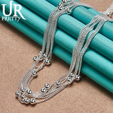 925 Silver 18in 6-Line Light Beads Necklace Party Wedding Charm Jewelry Gift