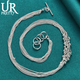 925 Silver 18in 6-Line Light Beads Necklace Party Wedding Charm Jewelry Gift