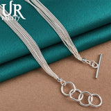 925 Silver 18in 6-Line Light Beads Necklace Party Wedding Charm Jewelry Gift