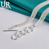 925 Silver 18in 6-Line Light Beads Necklace Party Wedding Charm Jewelry Gift