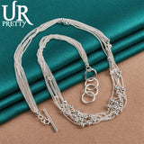 925 Silver 18in 6-Line Light Beads Necklace Party Wedding Charm Jewelry Gift