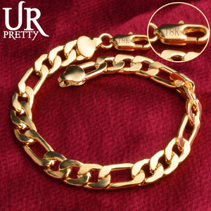925 Silver 18K 8MM Sideways Bracelet Women Men Wedding Party Jewelry