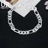 925 Silver 18K 8MM Sideways Bracelet Women Men Wedding Party Jewelry