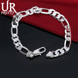 925 Silver 18K 8MM Sideways Bracelet Women Men Wedding Party Jewelry