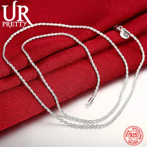 925 Sterling Silver 2MM Twist Necklace Geometric Silver Rope Chain Jewelry