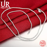 925 Sterling Silver 2MM Twist Necklace Geometric Silver Rope Chain Jewelry