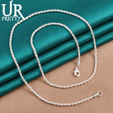 925 Sterling Silver 2MM Twist Necklace Geometric Silver Rope Chain Jewelry