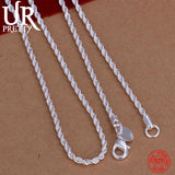 925 Sterling Silver 2MM Twist Necklace Geometric Silver Rope Chain Jewelry