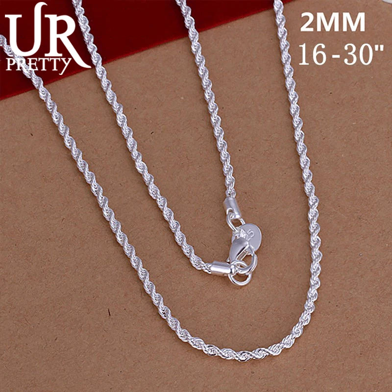 925 Silver 2mm Twist Rope Chain Necklaces for Men/Women Jewelry Gift