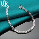 925 Sterling Silver 3mm Box Bracelet Chain Wedding Charm Jewelry