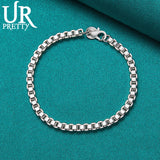 925 Silver 3mm Box Bracelet Chain Men Women Engagement Wedding Party Charm Jewel
