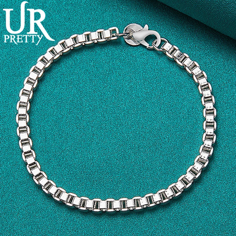925 Silver 3mm Box Bracelet Chain for Wedding & Party Charm Jewelry
