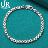925 Silver 3mm Box Bracelet Chain for Wedding & Party Charm Jewelry