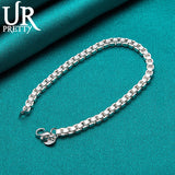 925 Silver 3mm Box Bracelet Chain for Wedding & Party Charm Jewelry
