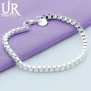 925 Silver 3mm Box Bracelet Chain Men Women Engagement Wedding Party Charm Jewel