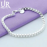 925 Silver 3mm Box Bracelet Chain Men Women Engagement Wedding Party Charm Jewel