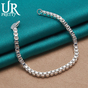 925 Silver 3mm Box Bracelet Chain for Wedding & Party Charm Jewelry