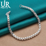 925 Silver 3mm Box Bracelet Chain for Wedding & Party Charm Jewelry