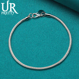 925 Silver 3mm Snake Chain Bracelet Women Wedding Jewelry