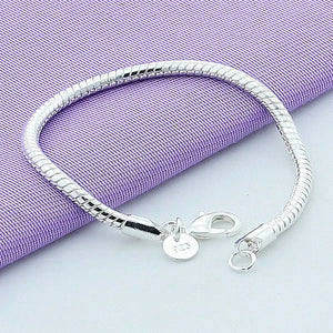 925 Silver 3mm Snake Chain Bracelet Women Wedding Jewelry