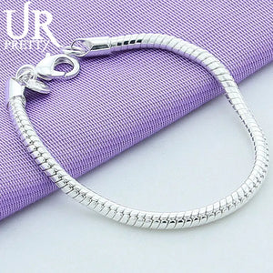 925 Silver 3mm Snake Chain Bracelet Women Wedding Jewelry