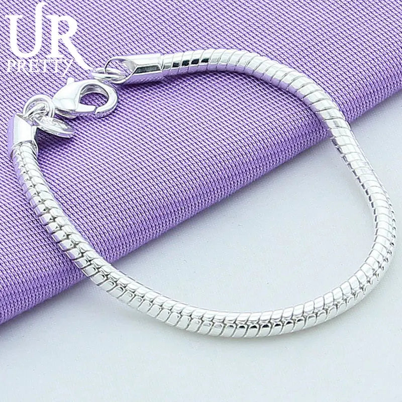 925 Silver 3mm Snake Chain Bracelet Women Wedding Jewelry