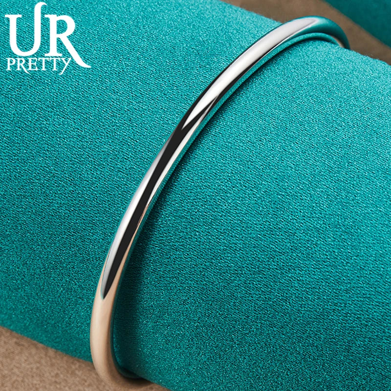 925 Silver 4mm Adjustable Bangle Bracelet Wedding Party Jewelry
