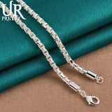925 Silver 4mm Round Box Chain Men Necklace Pendant Jewelry Gift