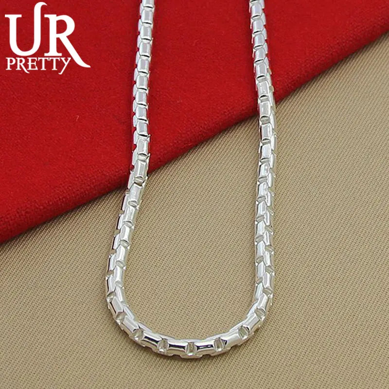 925 Silver 4mm Round Box Chain Men Necklace Pendant Jewelry Gift