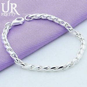 925 Silver 4mm Twist Rope Chain Bracelet Men Women Party Wedding Jewelry