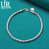 925 Silver Twist Rope Chain Bracelet 4mm Men Women