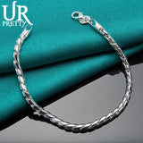 925 Silver Twist Rope Chain Bracelet 4mm Men Women