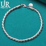 925 Silver Twist Rope Chain Bracelet 4mm Men Women