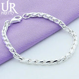 925 Silver 4mm Twist Rope Chain Bracelet Men Women Party Wedding Jewelry
