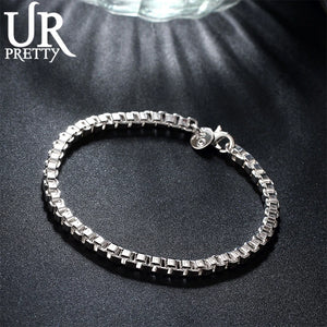 925 Sterling Silver 4mm Square Box Chain 8" Bracelet for Women Wedding Jewelry