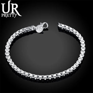 925 Sterling Silver 4mm Square Box Chain 8" Bracelet for Women Wedding Jewelry