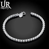 925 Sterling Silver 4mm Square Box Chain 8" Bracelet for Women Wedding Jewelry