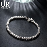 925 Sterling Silver 4mm Square Box Chain 8" Bracelet for Women Wedding Jewelry