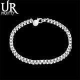 925 Sterling Silver 4mm Square Box Chain 8" Bracelet for Women Wedding Jewelry