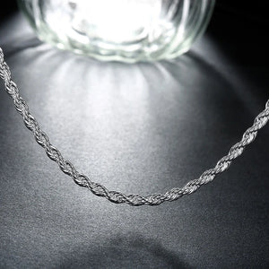 925 Silver 4mm Twist Necklace 24" Chain Wedding Engagement Party Jewelry Gift