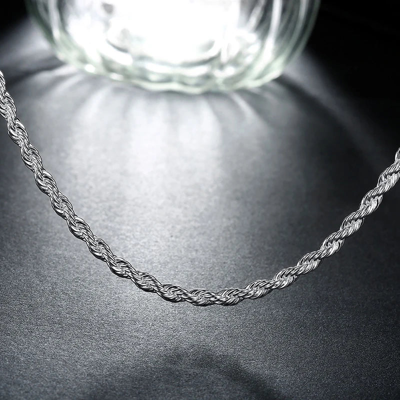 925 Silver 4mm Twist Necklace 24" Chain Wedding Engagement Party Jewelry Gift