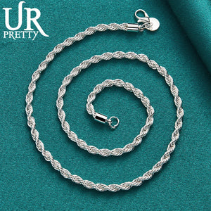 925 Sterling Silver 4mm Twist Necklace 24 Inch Chain