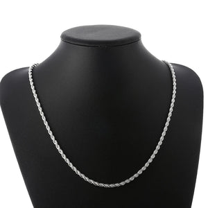 925 Silver 4mm Twist Necklace 24" Chain Wedding Engagement Party Jewelry Gift