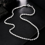 925 Silver 4mm Twist Necklace 24" Chain Wedding Engagement Party Jewelry Gift