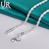 925 Sterling Silver 4mm Twist Necklace 24 Inch Chain