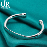 925 Silver Double Beads Bangle Bracelet Adjustable for Wedding