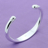 925 Silver Double Beads Bangle Bracelet Adjustable for Wedding