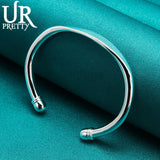 925 Silver Double Beads Bangle Bracelet Adjustable Women's Jewelry
