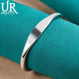 925 Silver Double Beads Bangle Bracelet Adjustable Women's Jewelry