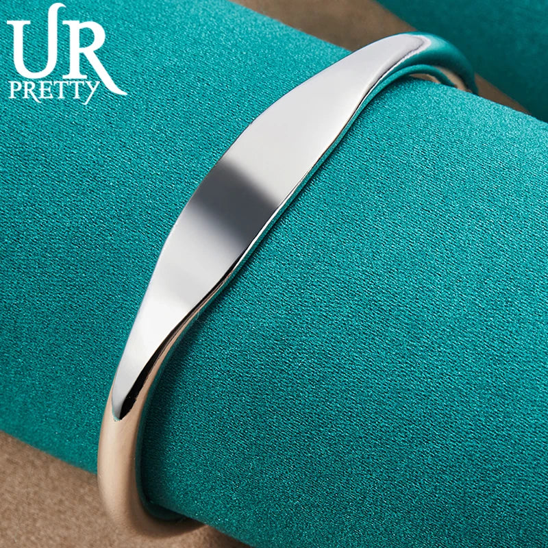 925 Silver Double Beads Bangle Bracelet Adjustable Women's Jewelry